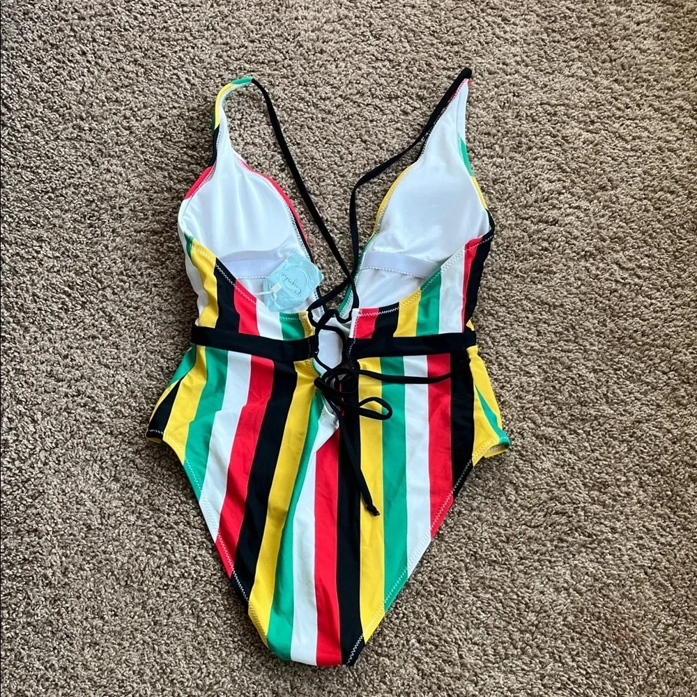 NWT Cupshe Multicolor Striped One Piece Swimsuit Size L